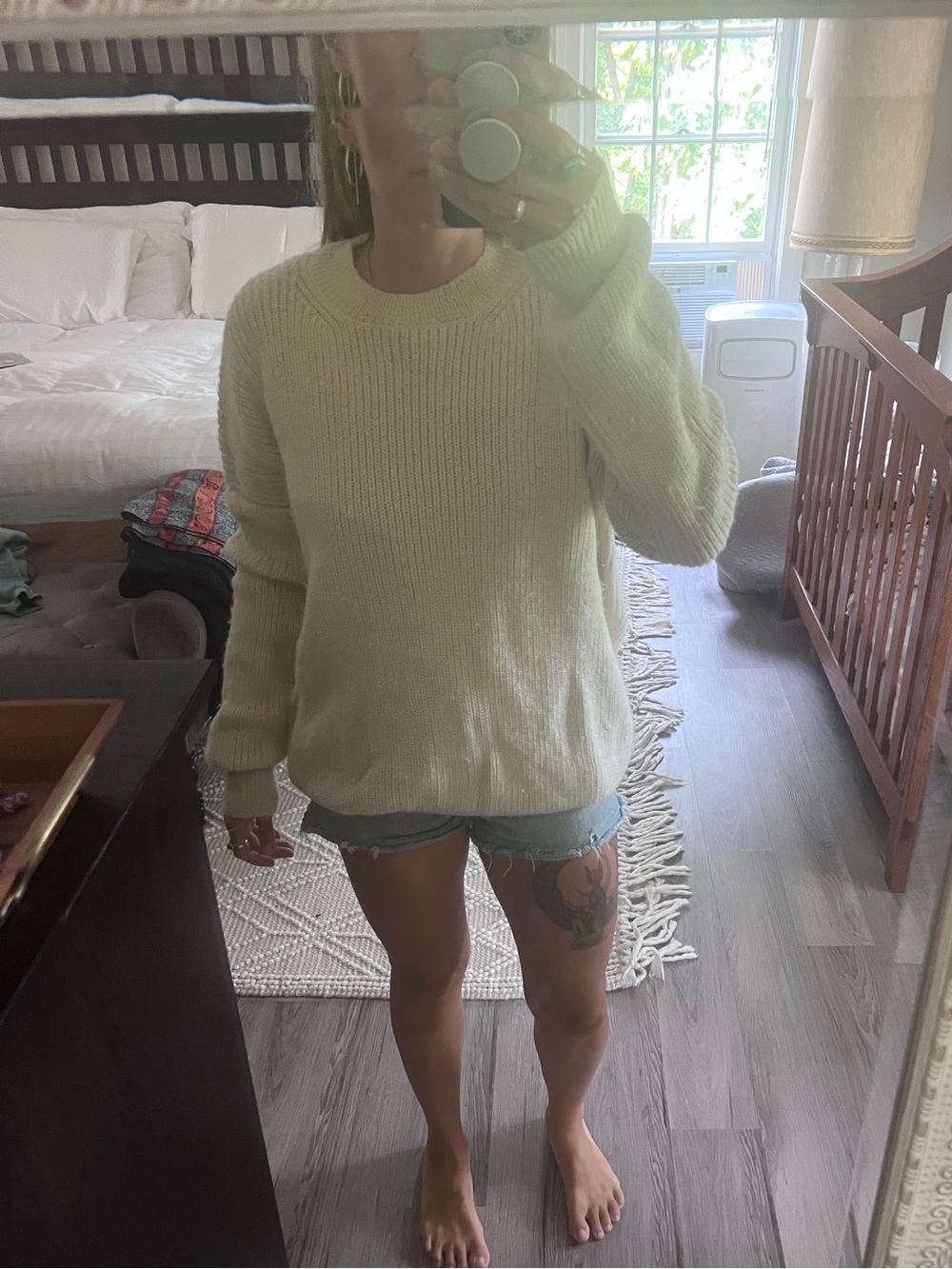 Lauren Manoogian Cream 100% Baby Alpaca Crewneck Knit Sweater